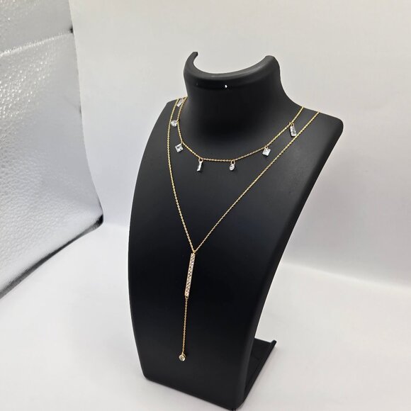 Lulus Alluring Sparkles 14kt Gold Rhinestone Layered Necklace New With Tags - Picture 9 of 16